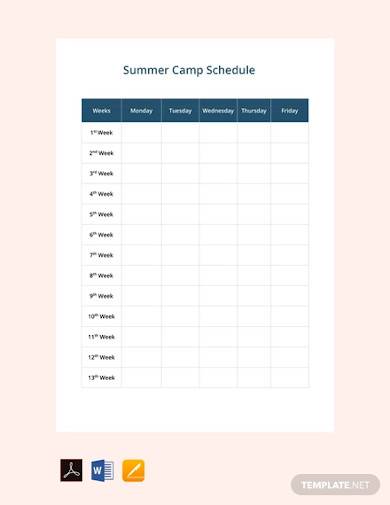 free summer camp schedule template