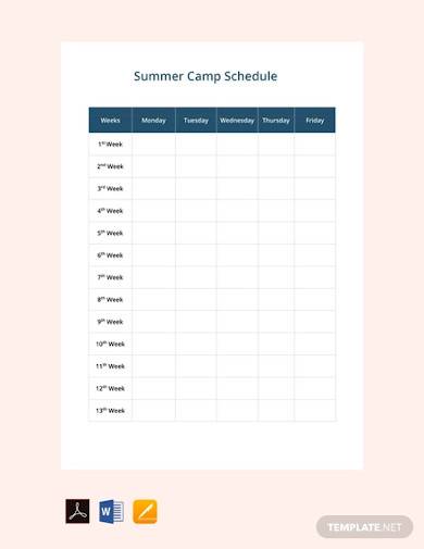 summer camp daily schedule sample