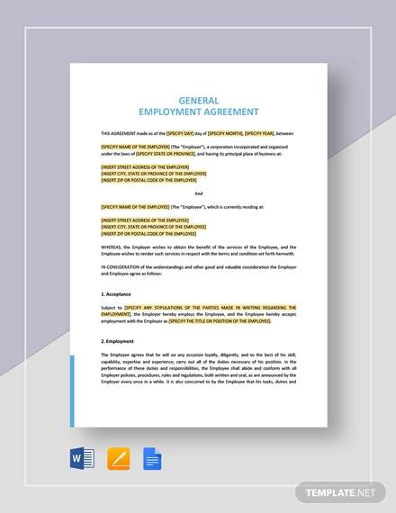 general employment agreement template