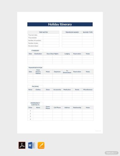 holiday itinerary template
