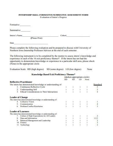 internship skills summative evaluation form