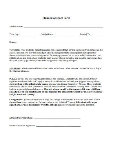master planned absence form
