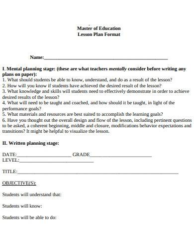 master of education lesson plan format