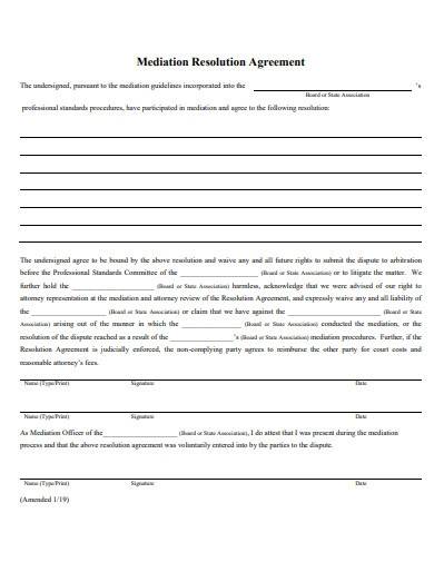 mediation resolution agreement sample