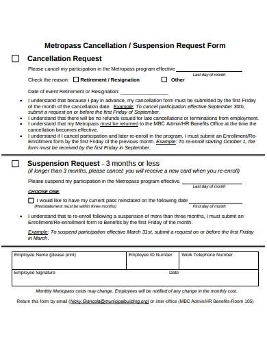 metro pass cancellation suspension request form