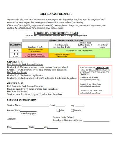 metro pass request form template
