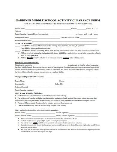 middle school activity clarence form