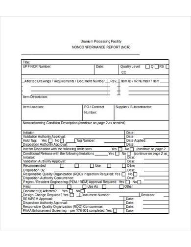 non conformance report form sample