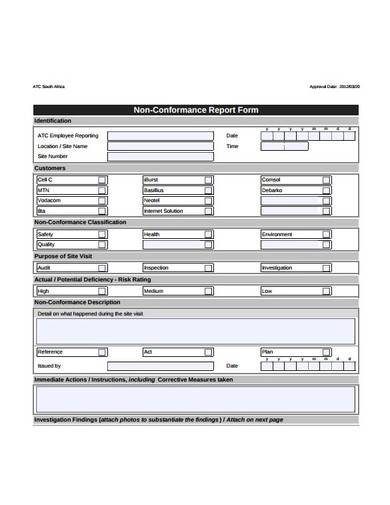 non conformance report form template