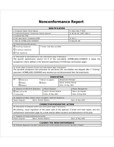 non conformance report format