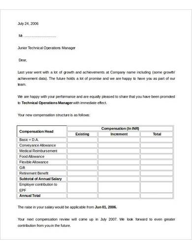 operations manager appraisal letter