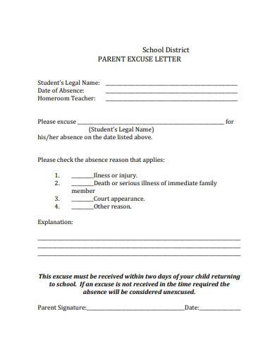 parent excuse letter template