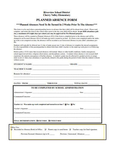 planned absence form template