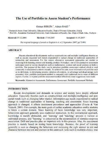 portfolio to assess student’s performance