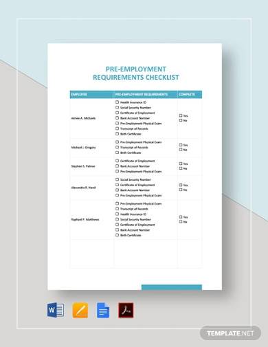 pre employment checklist template