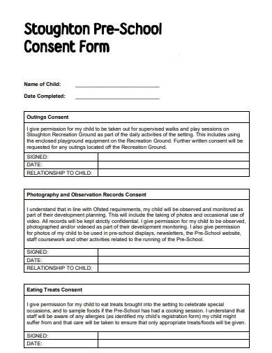 pre school consent form template
