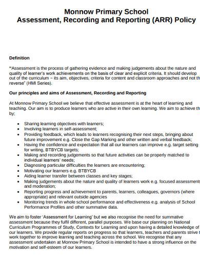 primary school assessment reporting policy