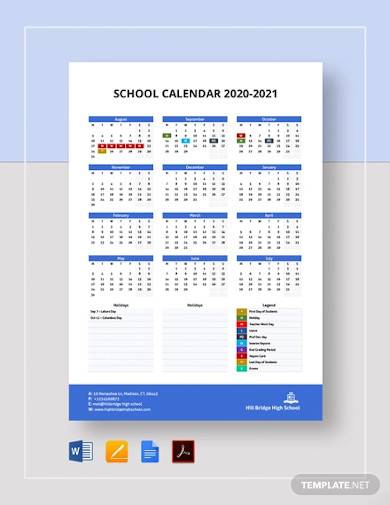 Download FREE 15+ School Calendar Samples & Templates in MS Word | Pages | Google Docs | PDF