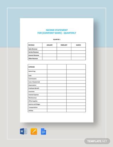 quarterly income statement template