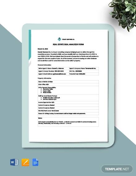 real estate deal analyzer form template