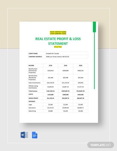 real estate financial statement template