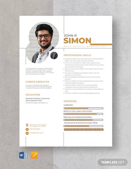 real estate specialist resume template