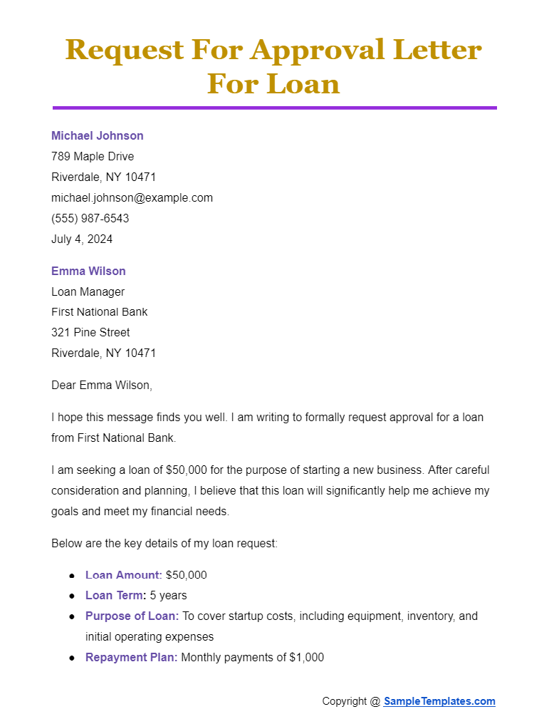 request for approval letter for loan