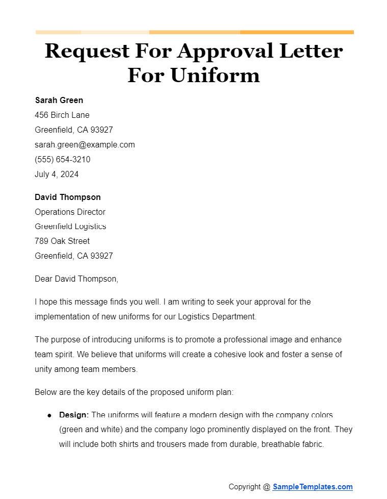 request for approval letter for uniform