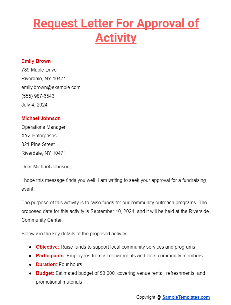 request letter for approval of activity
