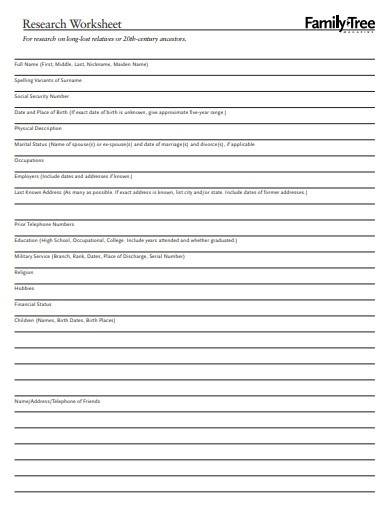 research worksheet template