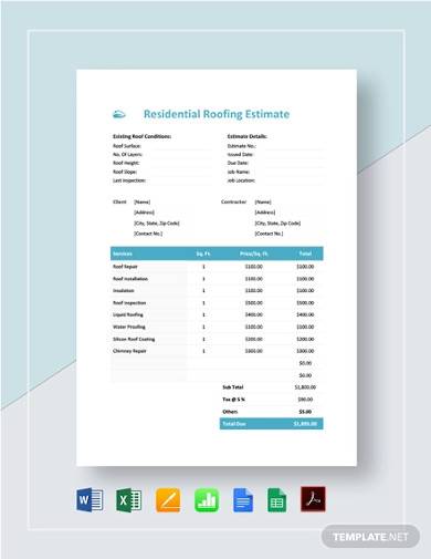 residential roofing estimate template