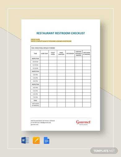 restaurant restroom checklist template