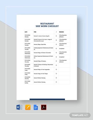 restaurant side work checklist sample