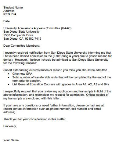 sample admissions appeal letter