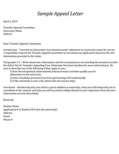 sample appeal letter for admission