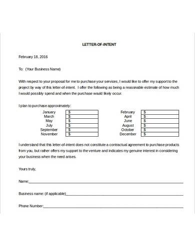 sample business letter of intent for services