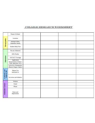 sample college research worksheet