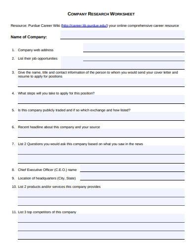 sample company research worksheet