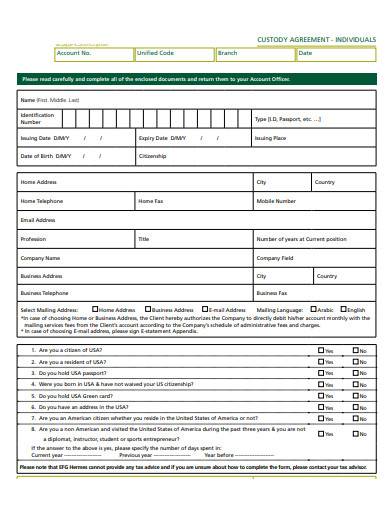 sample custody agreement form