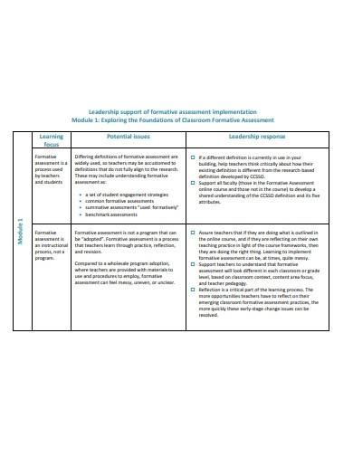 sample formative assessment template