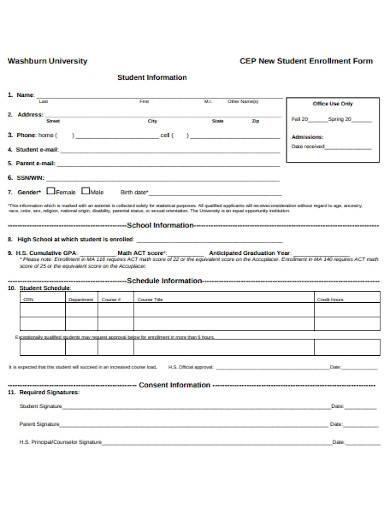 sample new student enrollment form