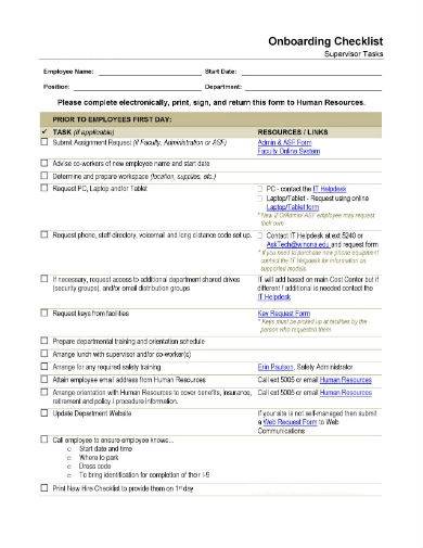 sample onboarding checklist form