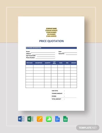 sample price quotation template