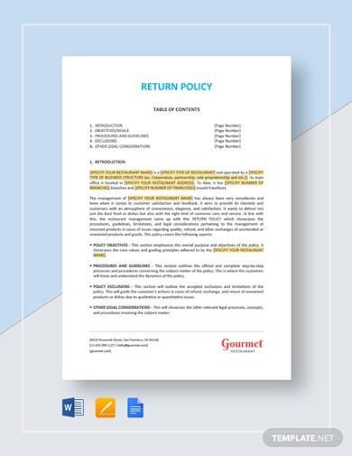 sample return policy template