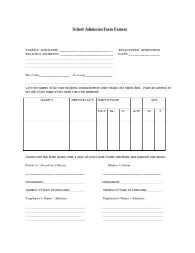 sample school admission form