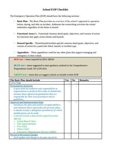 sample school eop checklist