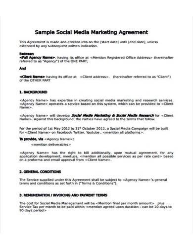 FREE 10  Social Media Marketing Contract Samples in MS Word PDF