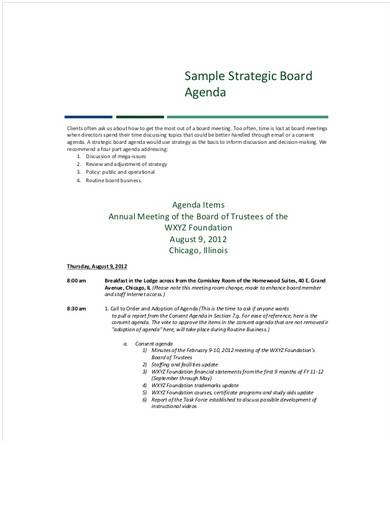 sample strategic board agenda