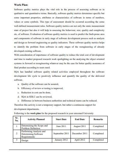 research work plan table