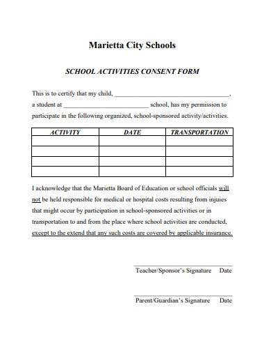 school activities consent form